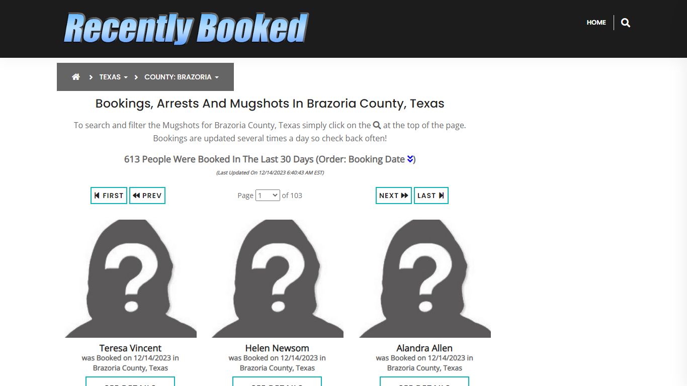 Recent bookings, Arrests, Mugshots in Brazoria County, Texas
